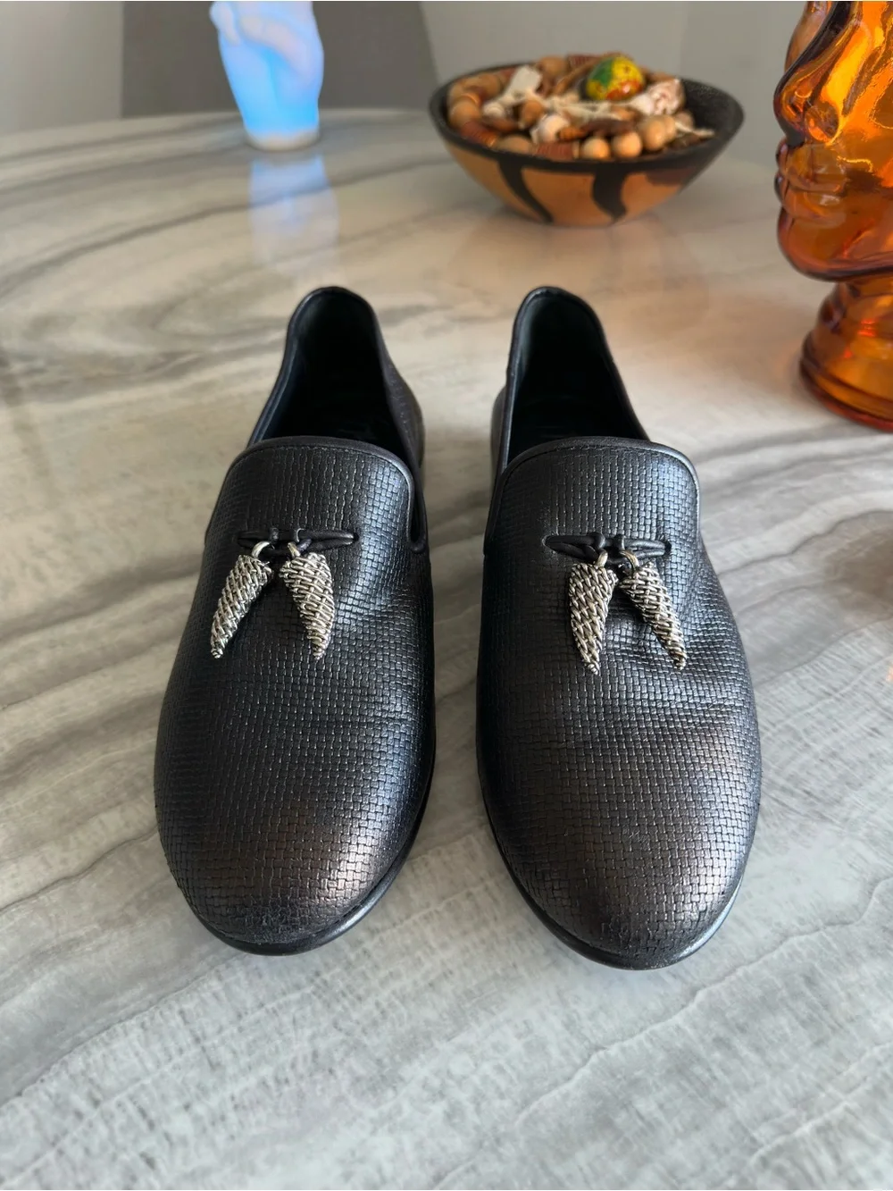 Giuseppe Zanotti Black Basketweave Leather Venetian Loafers